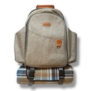 Happy Picnic Insulated Picnic Backpack for 2 Persons with Roomy Cooler Khaki